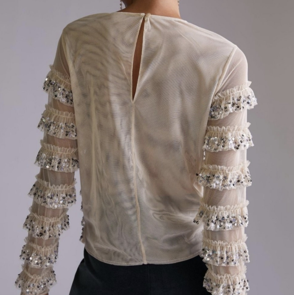 Let Me Be Sequin Tulle Ruffle Blouse - Anthropologie - Picture 2 of 9